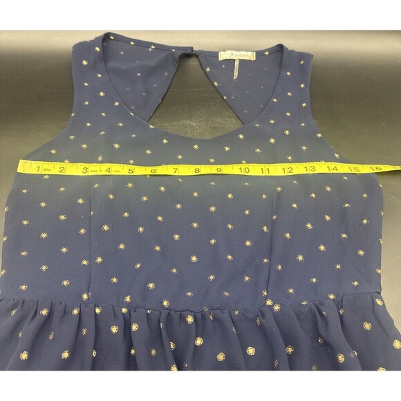 FREEBIRD Navy BLUE w/ GOLD Sleeveless Open Back Lined Dress Career Date Travel-M - Picture 10 of 10